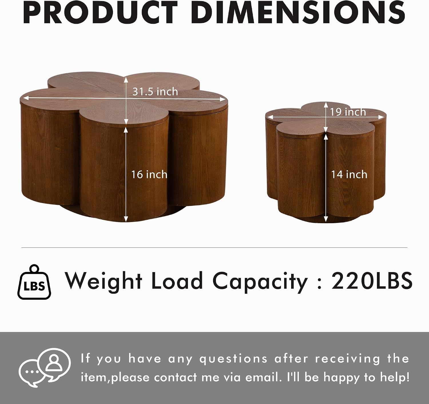 Nesting Tables for Living Room with Storage, Retro Nesting Coffee Table Set of 2, Petal Walnut Solid Wood Coffee Tables Mid Century Modern Center End Side Table Sets for Farmhouse Apartment Office