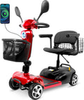 4 Wheel Mobility Scooters for Adults, Foldable Powered Mobility Scooter with Rearview Mirror,14 Miles Range, 5 Mph Long Range Power Extended Battery with Charger, Rear Basket and LED Light (Red-X-03)