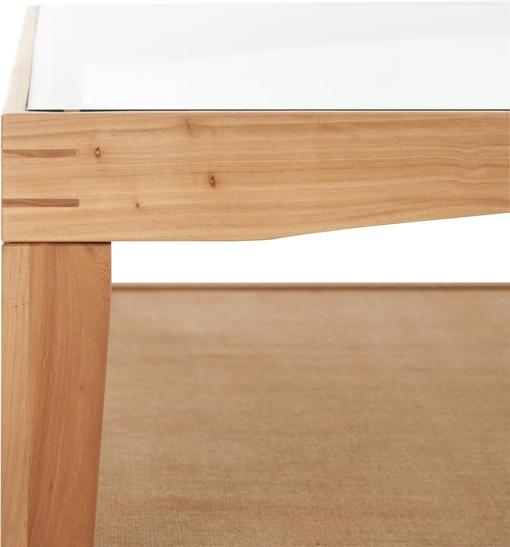 SAFAVIEH Couture Collection Nicolella Natural Solid Wood/Glass Top Square Coffee Table