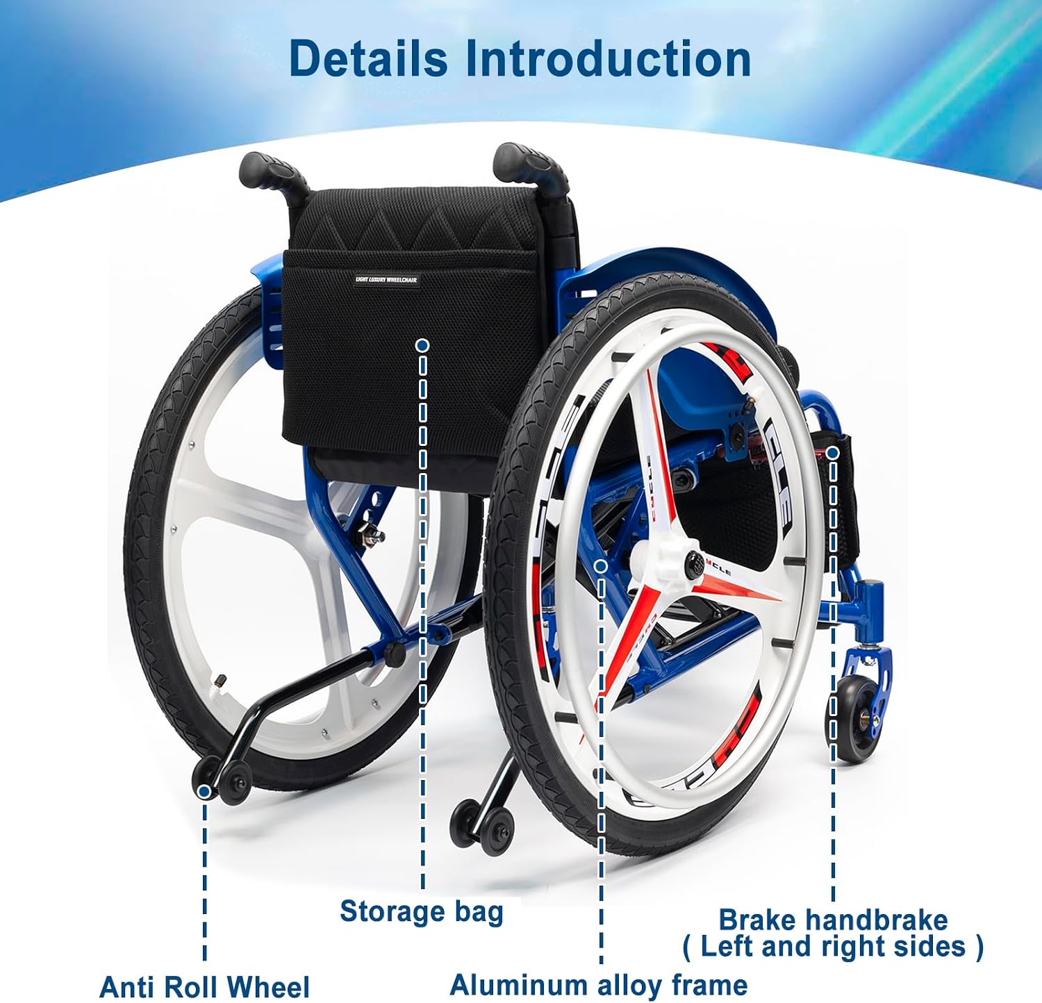 Lightweight Aluminum Alloy Wheelchair,Sports Wheelchair,Self-propelled Portable Manual Wheel Chair,Folding Transport Wheelchair,with Handbrakes and Quick Release Rear Wheels(Hard Backrest,40cm/15.7in)