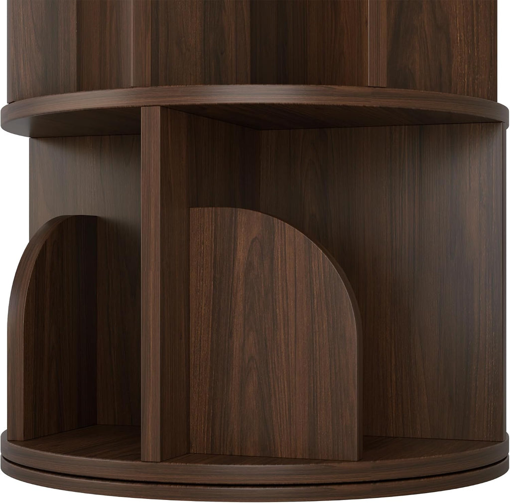 YOWOS Rotating Bookshelf, Small Corner Bookshelf for Small Space, 360 Display Floor Standing Bookcase Storage Rack, Wood Narrow Book Shelf Organizer for Bedroom, Living Room (Walnut, 4 Tiers)