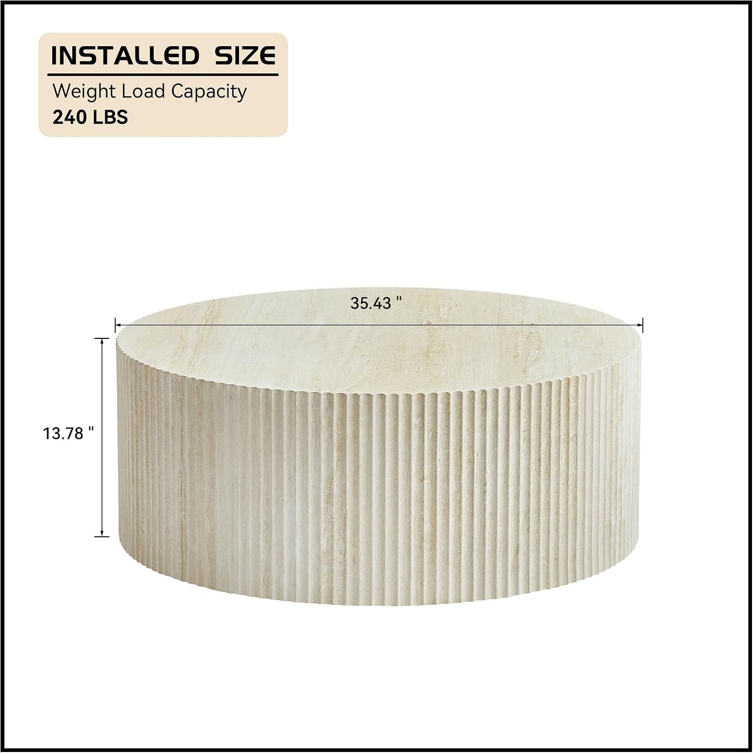 WILLIAMSPACE 35.43' Round Coffee Table with Eye-Catching Relief Design, Modern Luxury Faux Travertine Center Table Accent Side Tea Table for Living Room, No Need Assembly - Beige