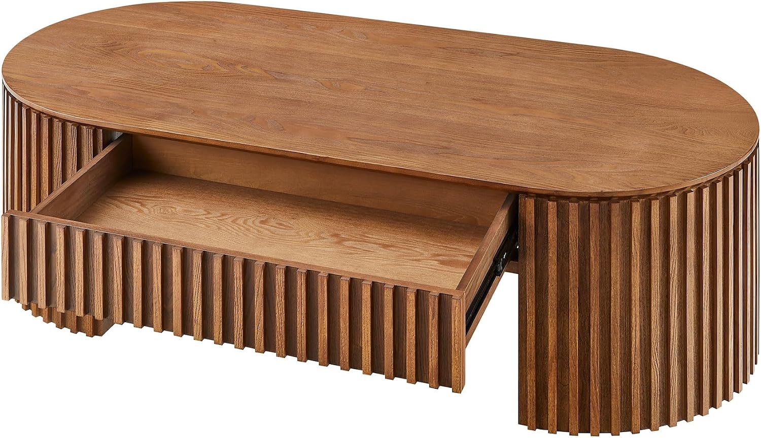 JUSTONE 51.18'' Brown Oval Wood Coffee Table with Drawer, Farmhouse Wood Coffee Table for Living Room,Apartment(Brown)