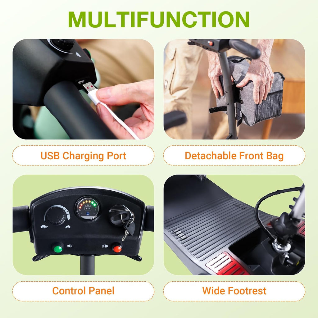 ScootNGo Mobility Scooter for Seniors & Adults Foldable, Airline Approved, 44Lbs Lightweight 4 Wheel Electric Scooter, Portable for Travel, with Removable Battery & USB Port