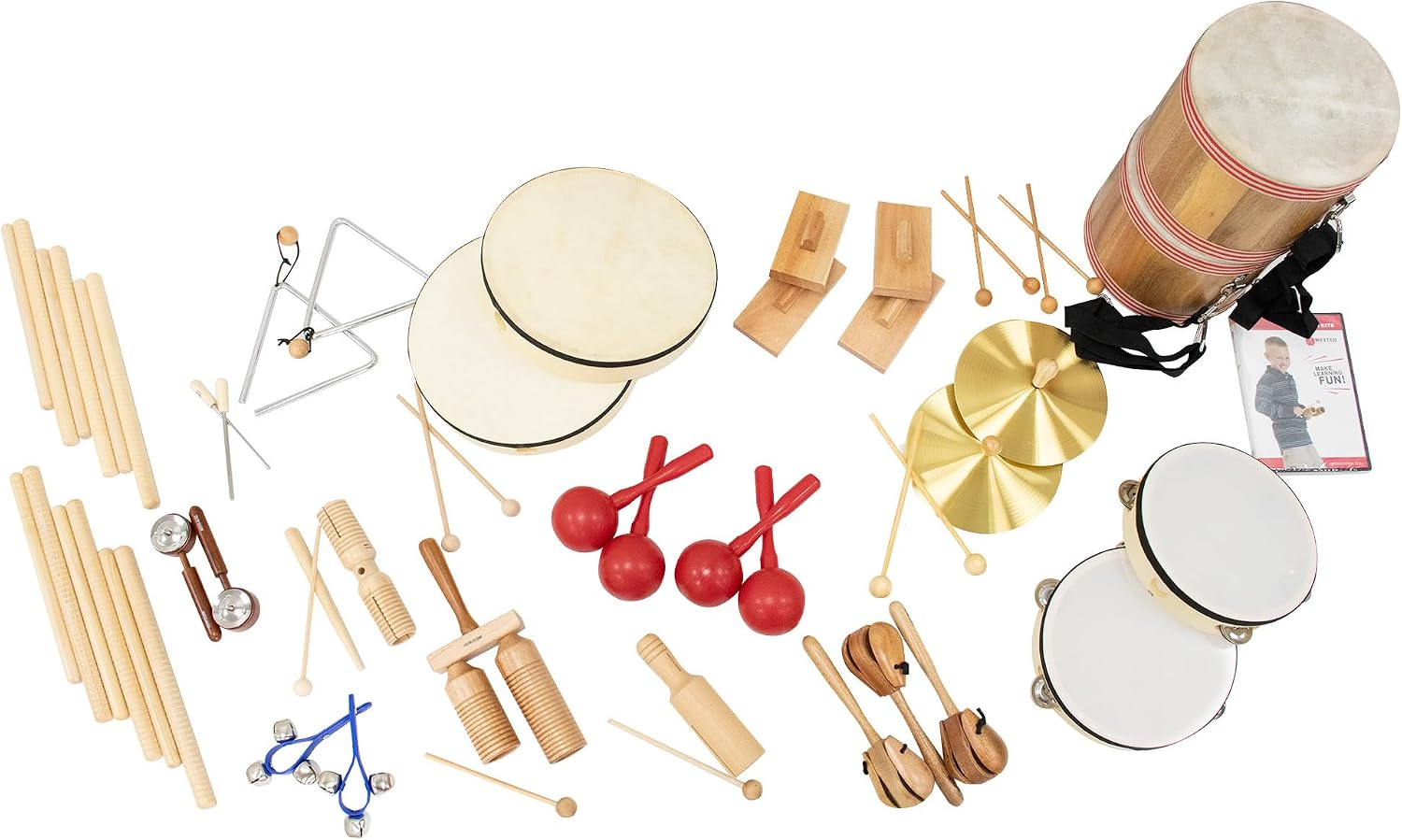 Westco WM30 30 Player Classroom Kit: Comprehensive Collection of Percussion Instruments - Drums, Bongos, Maracas, Cymbals & More - Perfect for Teachers, Includes DVD & Storage Container