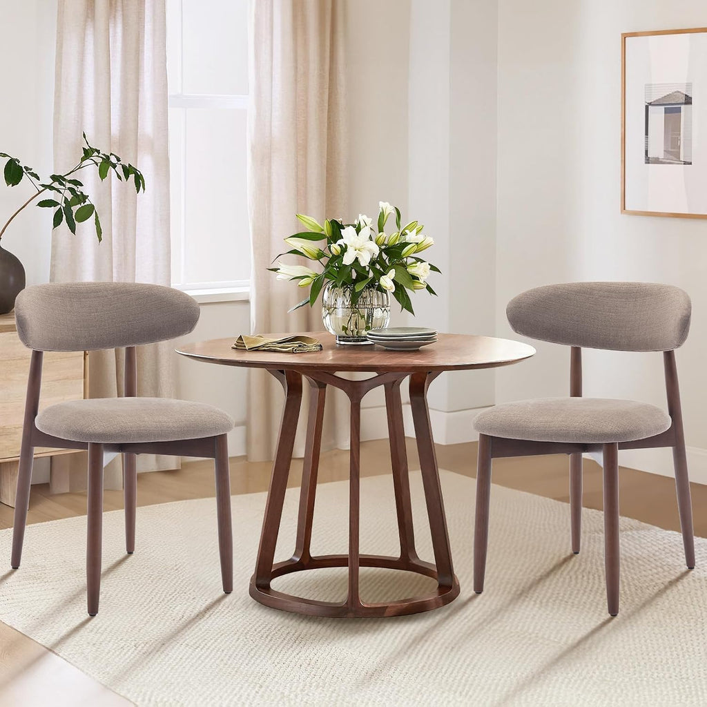 COLAMY Wooden Dining Chairs Set of 2, Modern Fabric Upholstered Dining Room Chair, Farmhouse Kitchen Chair with Foot Pegs, Camel
