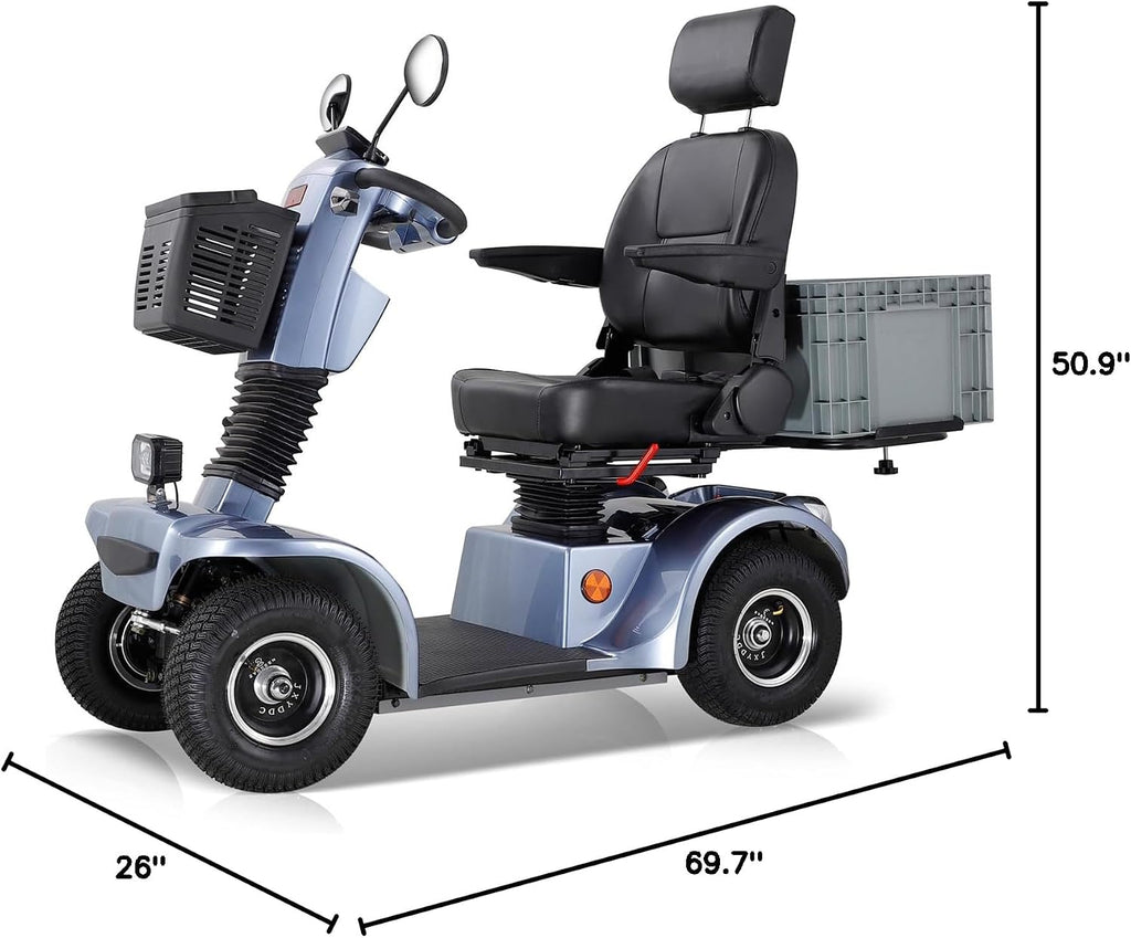 Mobility Scooters for Seniors & Adults 400 Lb Weight Capacity,4-Wheel Heavy Duty Travel Foldable Powered Scooter,Disability Mobile Electric Wheelchair,Luxury Seat and Front Rear Led Lights,Gray