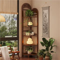 5-Tier Corner Bookshelf, Boho Corner Shelf Stand, Free Standing Rattan Storage Shelves, Tall Standing Shelf Organizer, Bookshelf, Plant Stand for Living Room Bedroom Study Kitchen(Brown)