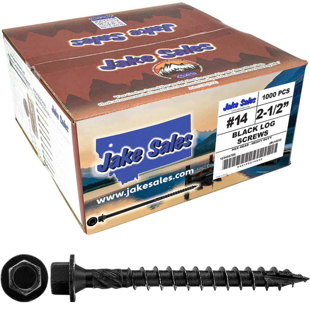 Jake Sales #14 X 2-1/2' Heavy Duty Black Timber/Log/Landscaping Wood Screws - Exterior Coated Heavy Duty Screws. 1 x Full Box - 1,000 Screws