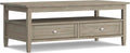 SIMPLIHOME Warm Shaker Coffee Table - 48 inch Wide Solid Wood Coffee Table in Distressed Grey, Transitional Living Room Table with 2 Drawers, Open Shelf, Shaker Fronts and Tapered Legs