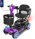 20 Miles 4 Wheels Mobility Scooter for Seniors/Adults Up to 300LBS,350W Electric Wheelchair Detachable Lithium Battery,Dual Baskets,Rotating Seat,with Taillight, USB Charging, Purple