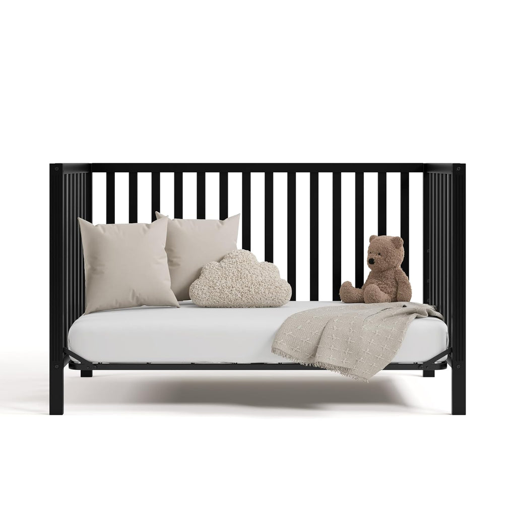 Storkcraft Morningside 5-in-1 Convertible Crib (Black) – GREENGUARD Gold Certified, Fits Standard Crib Mattress, Converts to Toddler Bed, Daybed and Full Bed, 4 Adjustable Mattress Heights