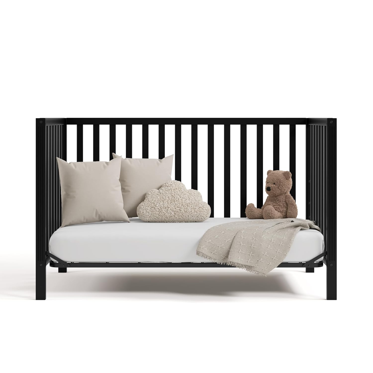Storkcraft Morningside 5-in-1 Convertible Crib (Black) – GREENGUARD Gold Certified, Fits Standard Crib Mattress, Converts to Toddler Bed, Daybed and Full Bed, 4 Adjustable Mattress Heights