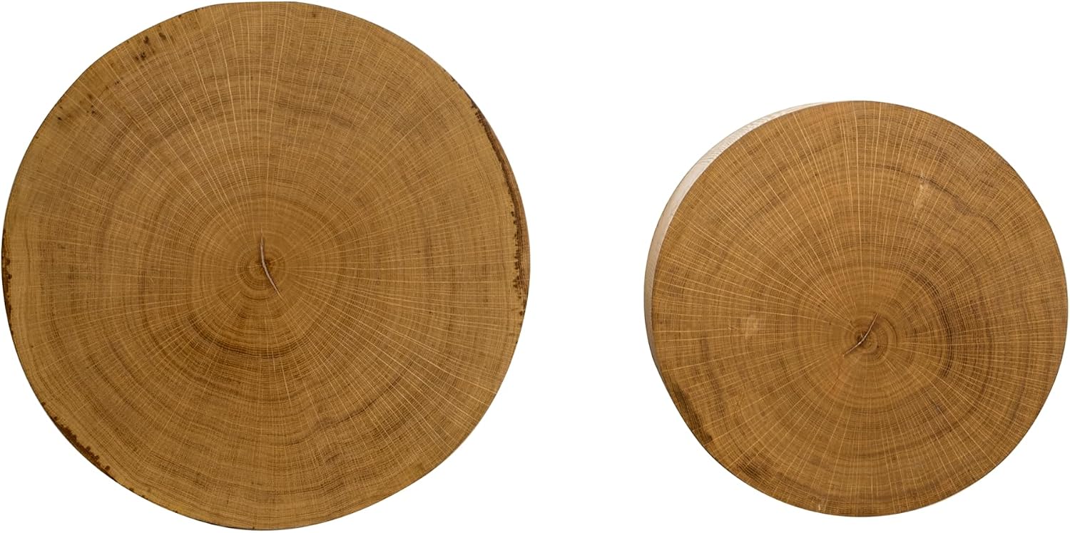 Nesting Coffee Table Set of 2, Modern Round Coffee Table, Wooden Circle Accent Tables for Small Spaces Living Room Bedroom Balcony Office Drum Side Table, Natural Wood