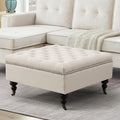 4-in-1 Square Storage Ottoman Bench with Rolling Wheels,Large Ottoman with Storage,Upholstered Coffee Table for Living Room/Bedroom,Beige