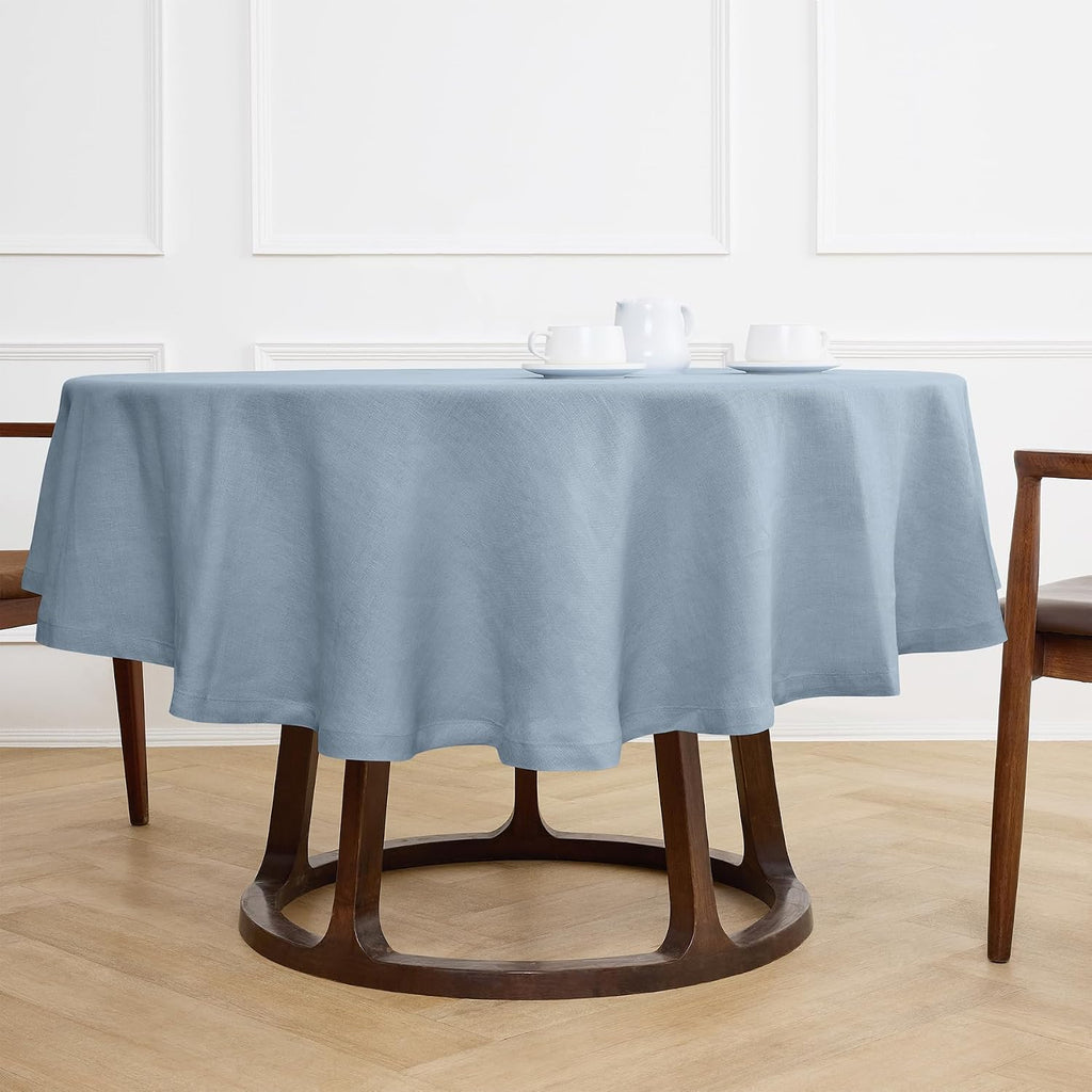 Solino Home Linen 60 Inch Round Tablecloth - 100% Pure Linen Dusty Blue Round Tablecloth - Machine Washable Table Cloth for Summer - Sonoma