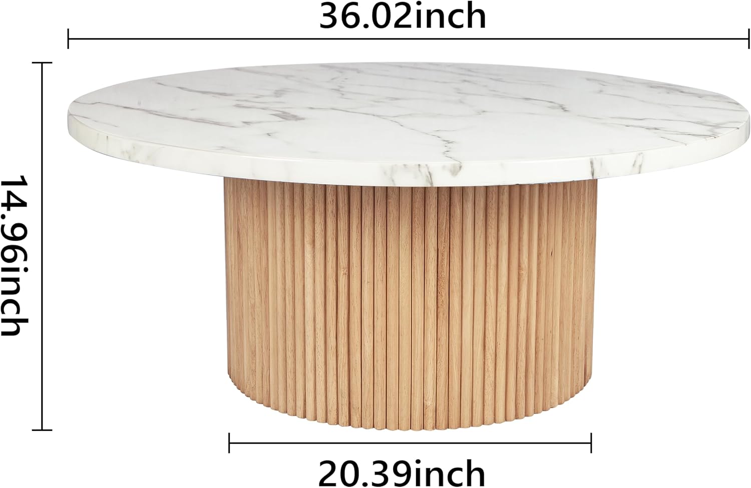 Round Coffee Table, 36' Coffee Tables for Living Room, Rustic Wood Base and Marble Desktop with Modern Design Home Furniture Circle Faux Marble+Wood Accent Center Table for Home, Office, Cafe