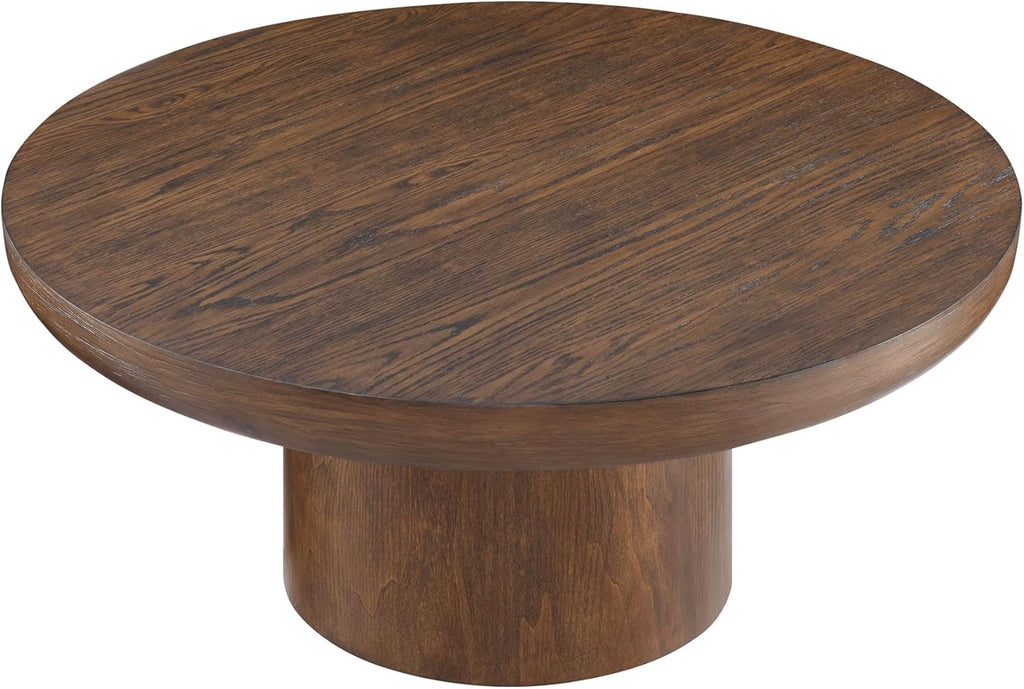 JUSTONE 35.98' Round Coffee Table for Living Room,Rustic Natural Coffee Table for Apartment, Easy Assembly (Dark Brown,36' Dx36 Wx16 H)