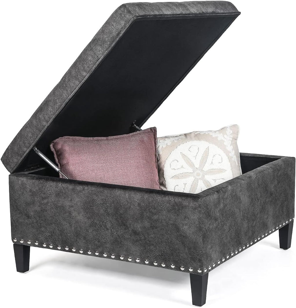 Joveco 30' Large Square Storage Ottoman Bench,Tufted Upholstered Coffee Table,Oversized Ottoman with Storage for Living Room Bedroom