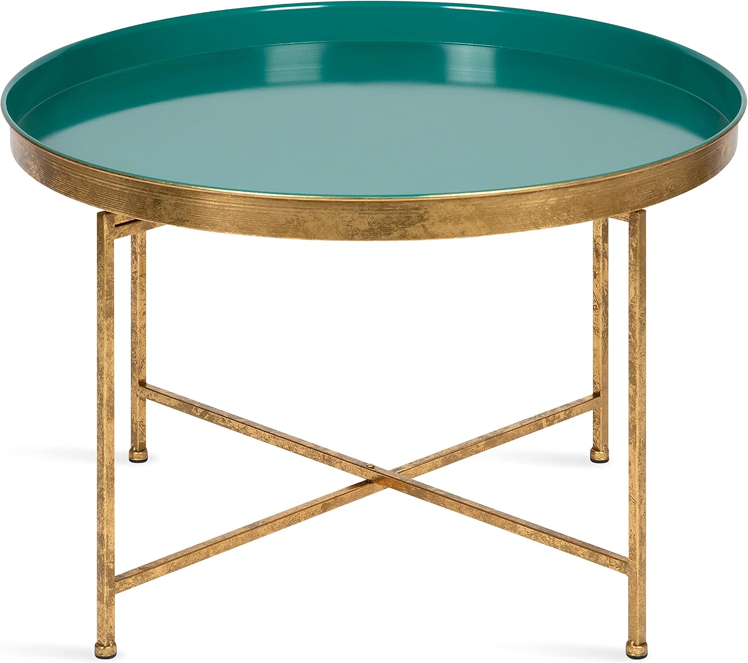 Kate and Laurel Celia Modern Coffee Table; 28 x 28 x 19; Teal and Gold; Glamorous Folding Metal Table For Storage and Display
