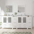 Vanity Art 84 Inch Under Mount Double Sink Bathroom Vanity Cabinet with 2 Mirrors, Ceramic Top Bathroom Cabinet Compact Set with 10 Dovetail Storage Drawers and Brushed Nickel Handles, VA3030-84-W