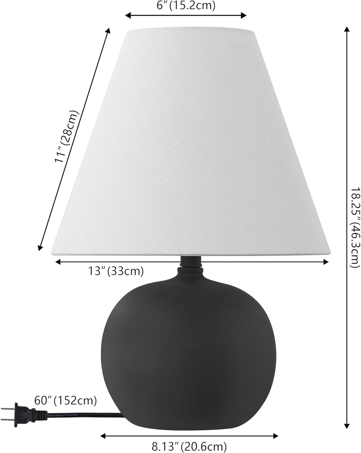 JONATHAN Y 18.25' Matte Black Modern Gourd LED Table Lamp Set of 2 for Bedroom, Scandinavian Resin Nightstand Lamps for Living Room, White Linen Shade JYL5602A-SET2