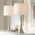 360 Lighting Gerson Modern Table Lamps 24' Tall Set of 2 with Dimmers Brushed Nickel Silver Metal LED White Drum Shade for Bedroom Living Room House Home Bedside Nightstand Office Family
