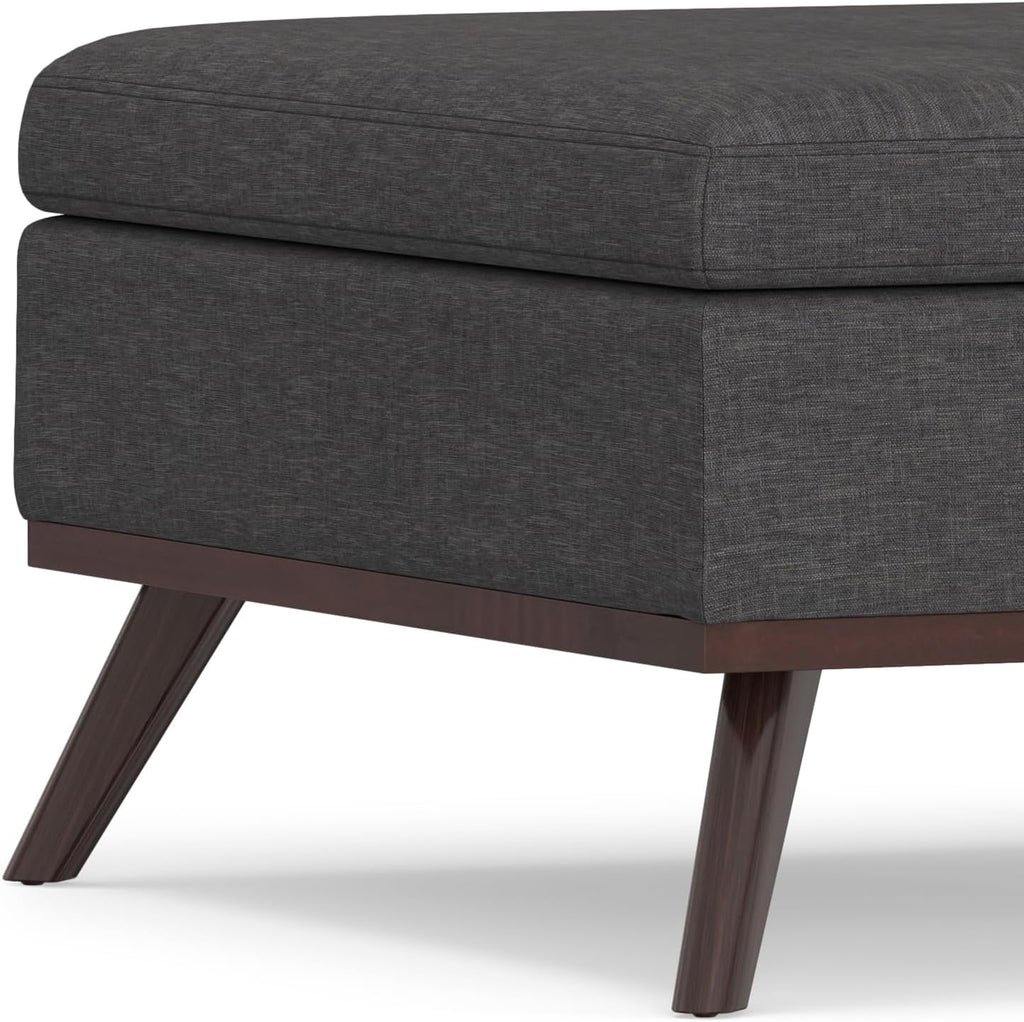 SIMPLIHOME Owen 36 inch Wide Mid Century Modern Square Coffee Table Storage Ottoman in Slate Grey Linen Look Fabric, Assembled, for the Living Room, Entryway and Family Room