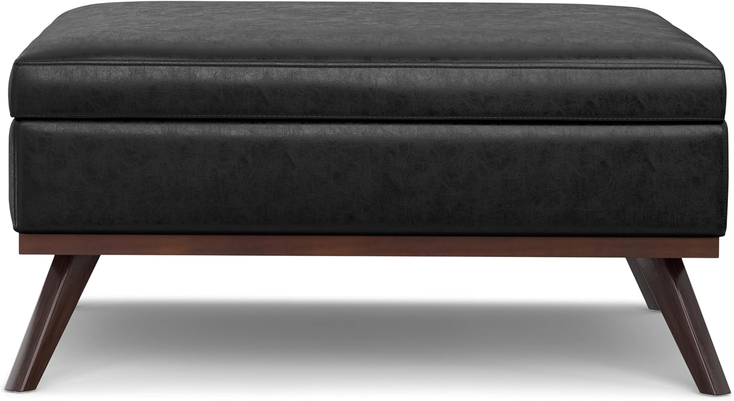 SIMPLIHOME Owen XL Square Coffee Table Storage Ottoman - 40 inch Wide Upholstered Vegan Leather Lift-Top Ottoman in Distressed Black, Mid-Century Modern Ottoman for Living Room with Ample Storage
