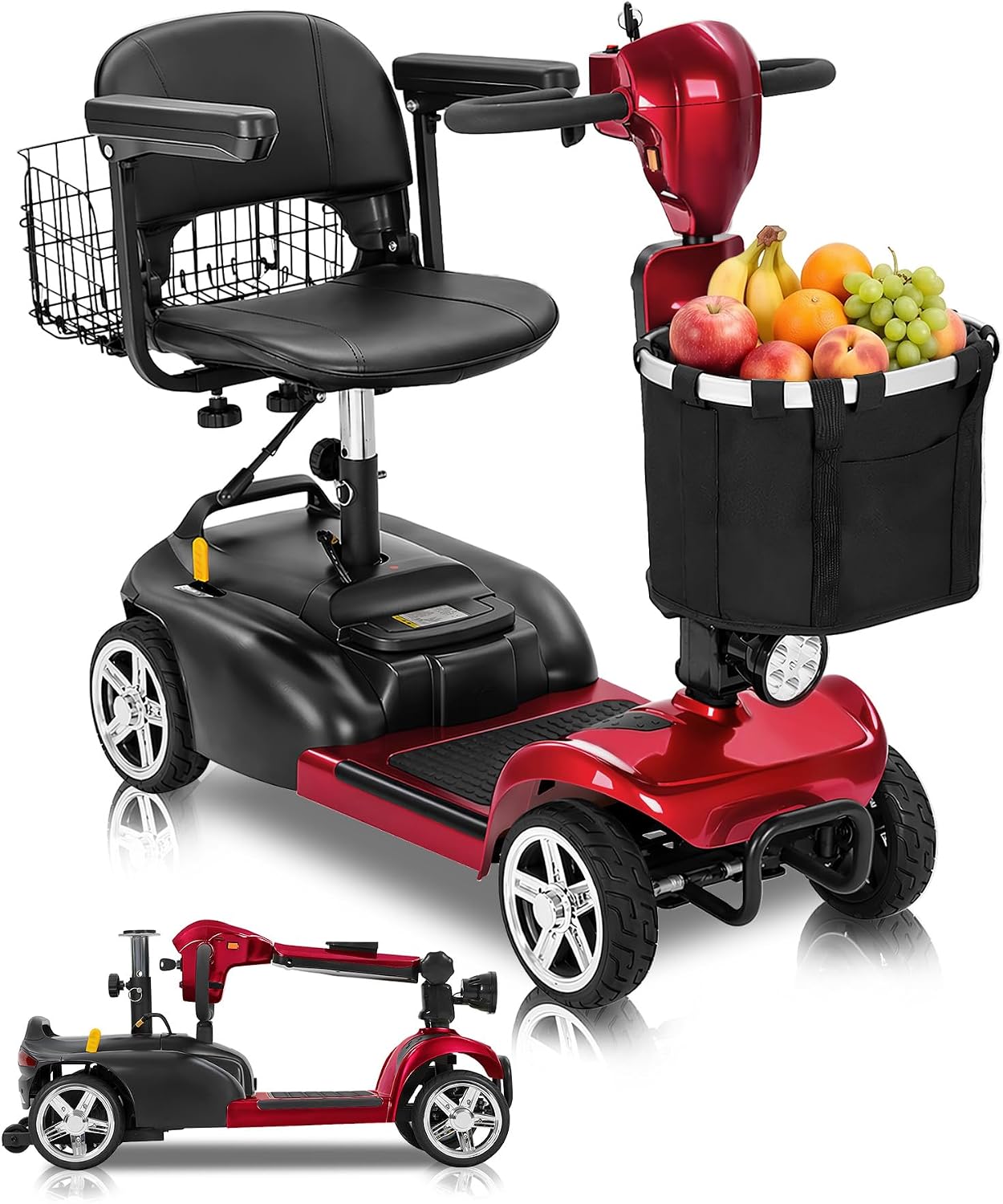 Ecomobi 20-45 Miles Mobility Scooter for Seniors & Adults, 4 Wheel Motorized Mobility Scooter for Travel, Removable Lithium Battery, 350W Motor, Dual Baskets, 300 lb Capacity, GPS Tracker,Red,30ah
