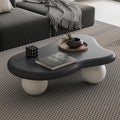 40' Cloud Coffee Table for Living Room Irregular Coffee Table Modern Low Coffee Tables Abstract Faux Stone Cute Center Table with 3 Ball Legs for Small Space Apartment (Black & White)