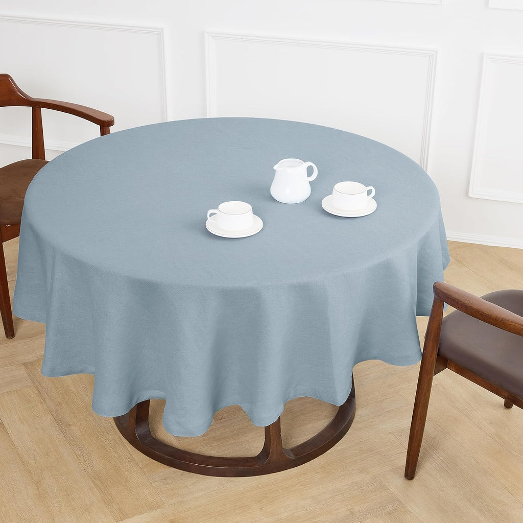 Solino Home Linen 60 Inch Round Tablecloth - 100% Pure Linen Dusty Blue Round Tablecloth - Machine Washable Table Cloth for Summer - Sonoma