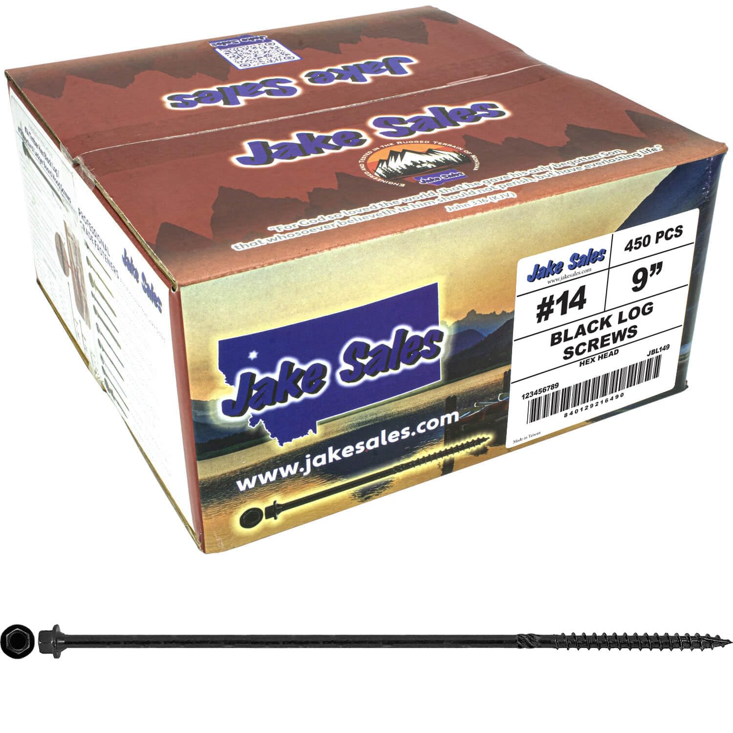 Jake Sales #14 X 9 Heavy Duty Black Timber/Log/Landscaping Wood Screws - Exterior Coated Heavy Duty Screws. 1 x Full Box - 300 Screws