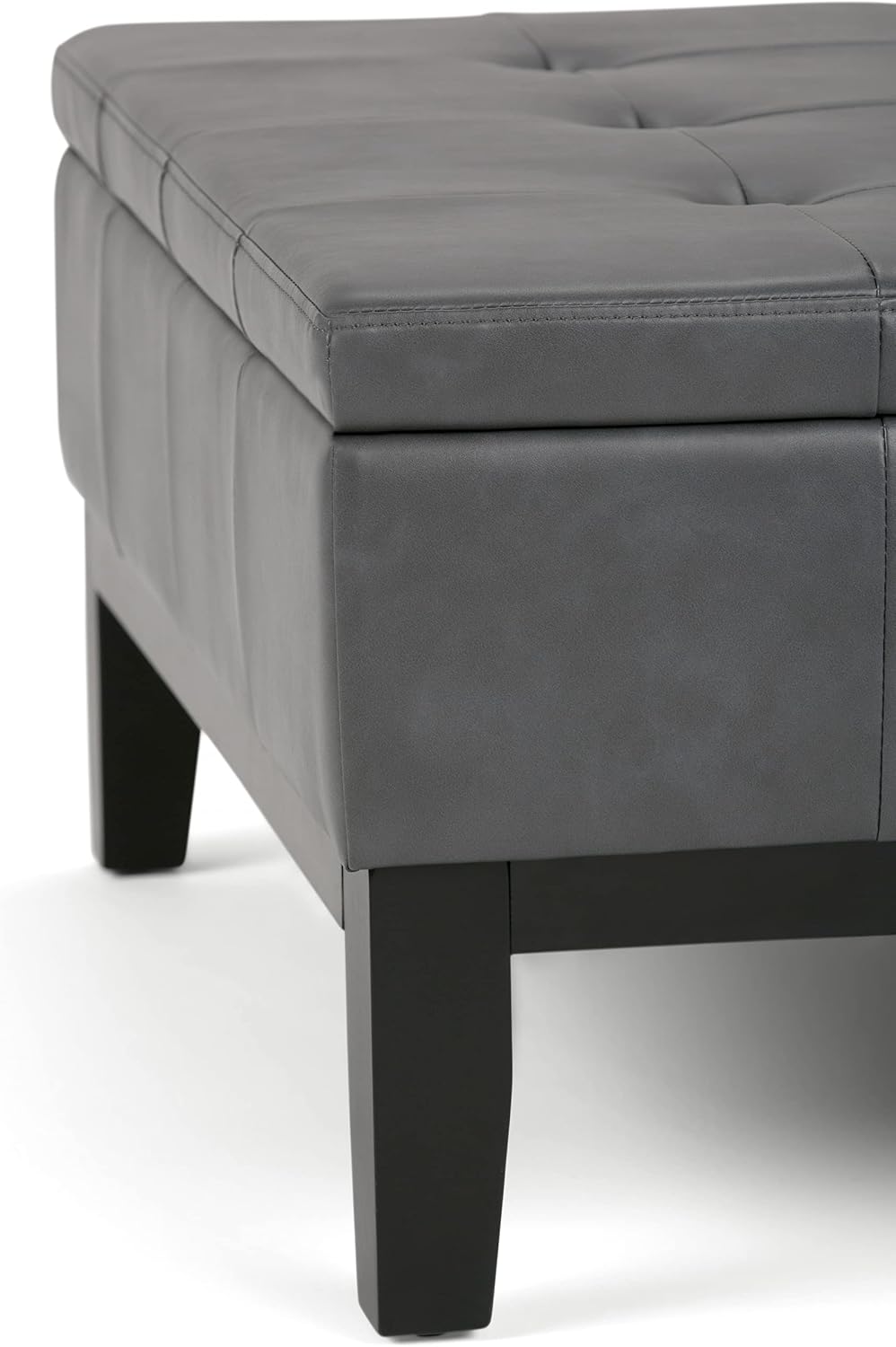 SIMPLIHOME Dover 36 inch Wide Contemporary Square Coffee Table Storage Ottoman in Stone Grey Vegan Faux Leather, Assembled, For the Living Room and Bedroom