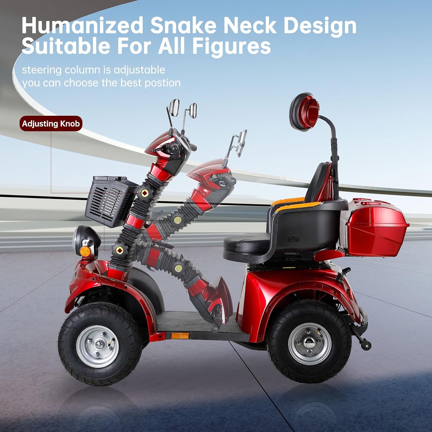 Mobility Scooters for Seniors & Adults 600lbs Capacity, Heavy Duty 4-Wheel 3-Speed Electric Powered Wheelchair Device 1000W All Terrain, Elderly-Lockbox Adjustable Seat (DJD Red 1000W)
