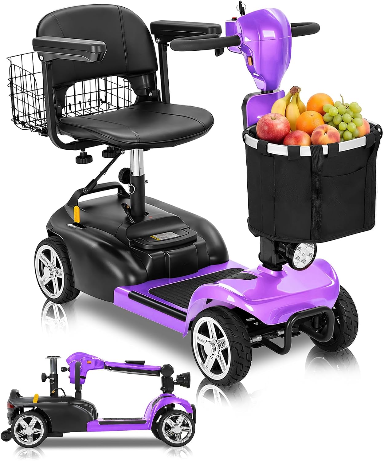 Ecomobi 20-45 Miles Mobility Scooter for Seniors & Adults, 4 Wheel Motorized Mobility Scooter for Travel, Removable Lithium Battery, 350W Motor, Dual Baskets, 300 lb Capacity, GPS Tracker,Purple,18ah
