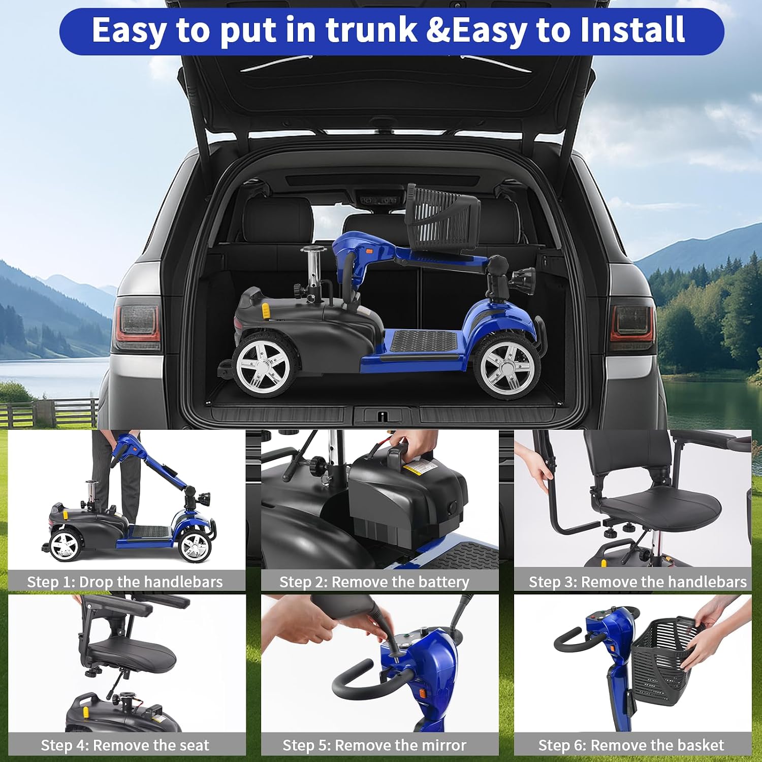 Mobility Scooter for Seniors/Adults, up to 300lbs Capacity, 4 Wheels Mobility Scooters with 15 Miles 350W 5/7MPH, Electric Wheelchair, Adjustable Seat with Rear Mirror