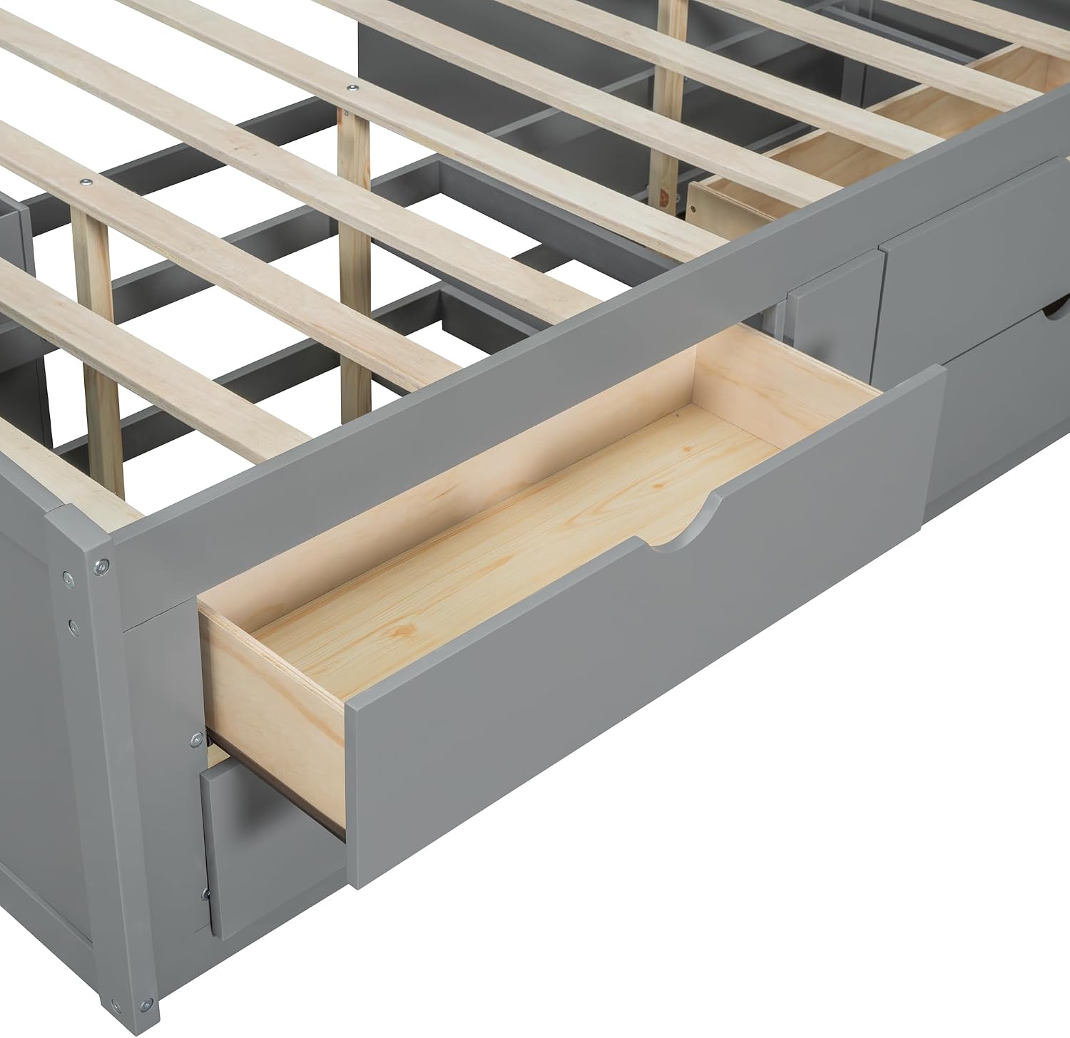 Merax Full Size Daybed with 2 Bedside Cabinets and 4 Drawers, Full Corner Bed Platform Bed with Upper Shelves for Bedroom, No Box Spring Needed, Gray