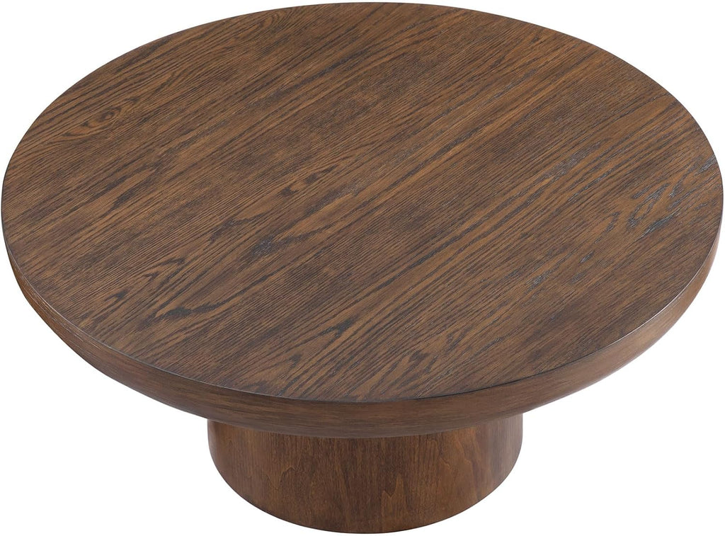 JUSTONE 35.98' Round Coffee Table for Living Room,Rustic Natural Coffee Table for Apartment, Easy Assembly (Dark Brown,36' Dx36 Wx16 H)