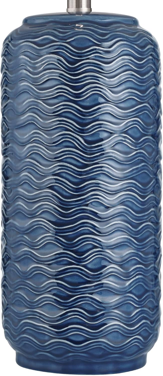 360 Lighting Waves 26 1/2' Tall Modern Coastal 3-Way Table Lamps Set of 2 Blue Ceramic Fabric White Shade Living Room Bedroom Bedside Nightstand House Office Home Reading Kitchen Entryway Console