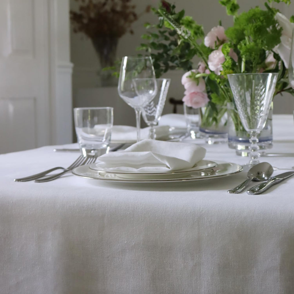 Huddleson White Square Linen Tablecloth 54x54 Square Table Cloth Luxury Italian Linen Sewn in US