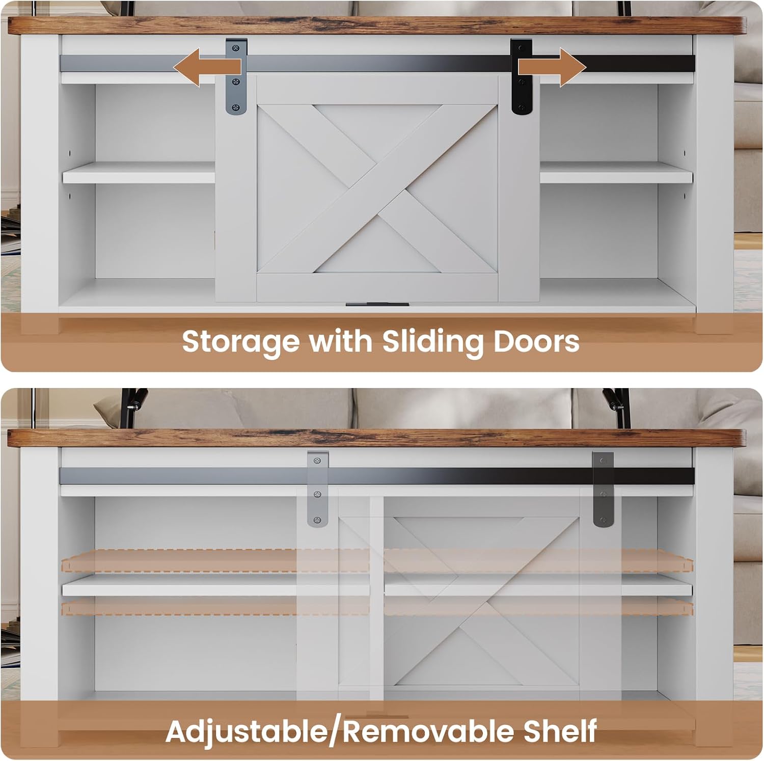 SEDETA 31.5' Lift Top Coffee Table with Storage, Square Coffee Tables for Living Room, Farmhouse Coffee Table with Large Hidden Storage Compartment and Adjustable Shelves, White