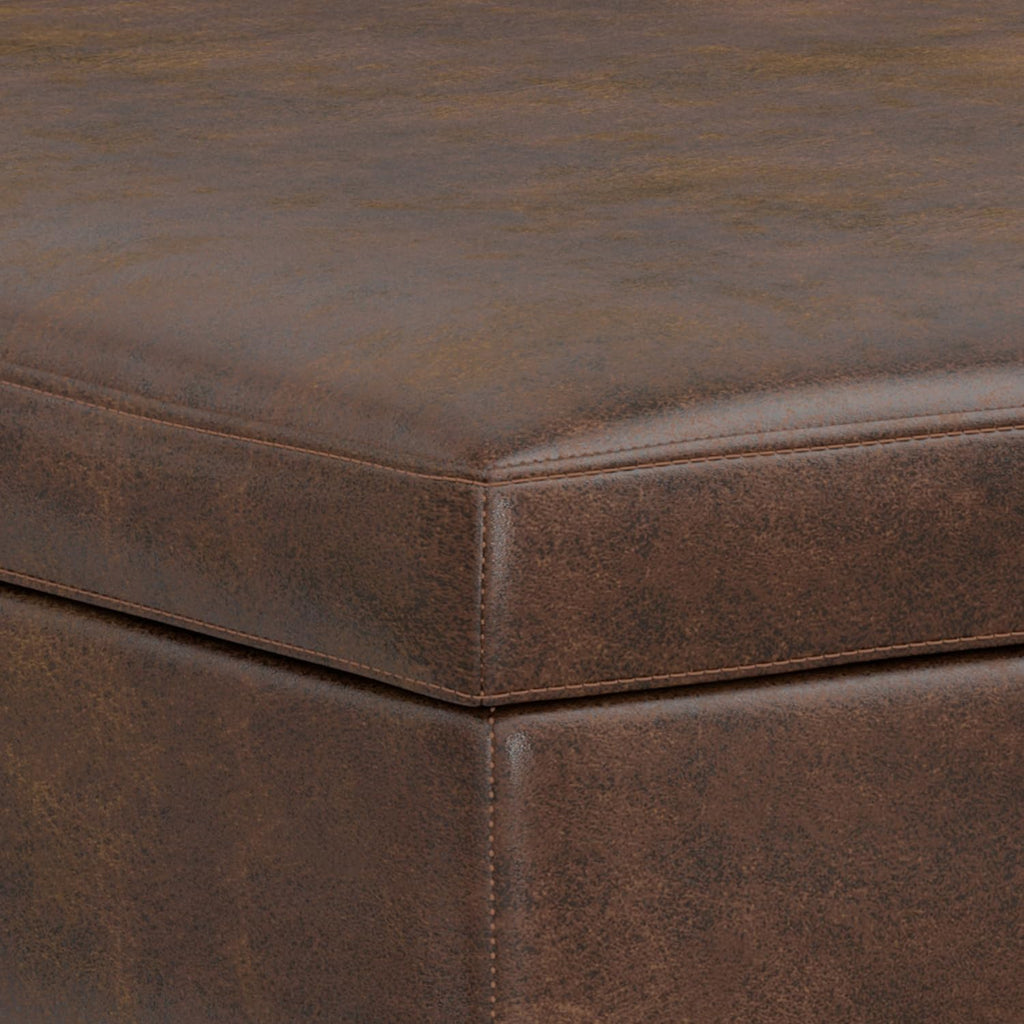 SIMPLIHOME Owen XL Square Coffee Table Storage Ottoman - 40 inch Wide Upholstered Vegan Leather Lift-Top Ottoman in Distressed Chestnut Brown, Mid-Century Modern Ottoman for Living Room with Storage