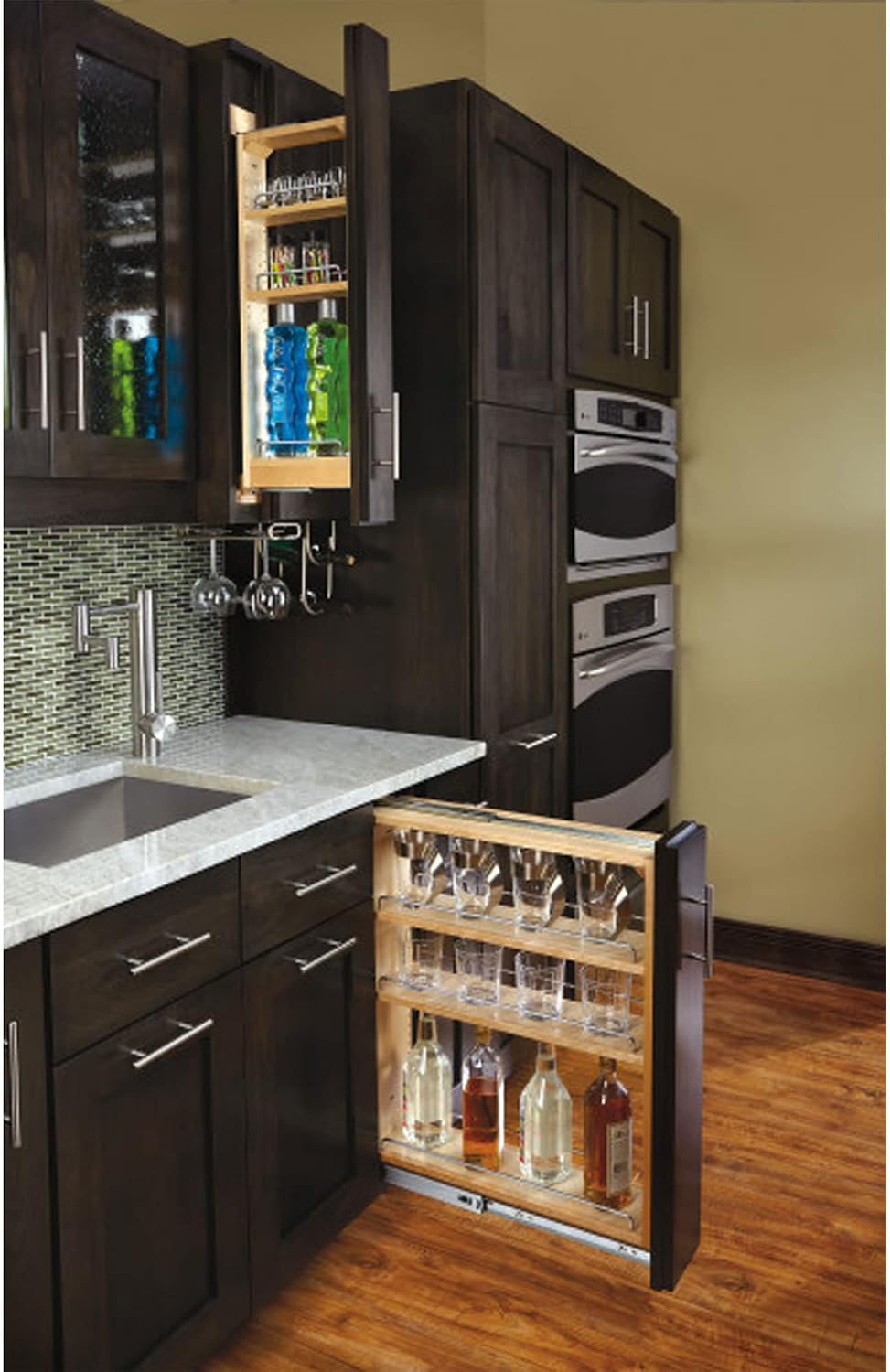 Rev-A-Shelf Pullout Filler for Between Base Kitchen Cabinets, Wooden Pantry Storage Shelves for 6' W x 30' H Opening, New Install Only, 432-BF-6C