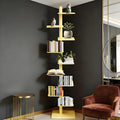 Rotating 9-Tier Bookshelf, Metal Spine Book Tower with 360° Spin, Tall Narrow Corner Bookcase, Floor Standing Storage Shelf for Bedroom, Living Room, Home Office Yellow