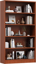 Farini 60 Inch Tall 5-Shelf Bookcase, Wood Bookshelf Storage Organizer Adjustable Shelf for Home Office, Study Room, Easy Assembly,Cherry