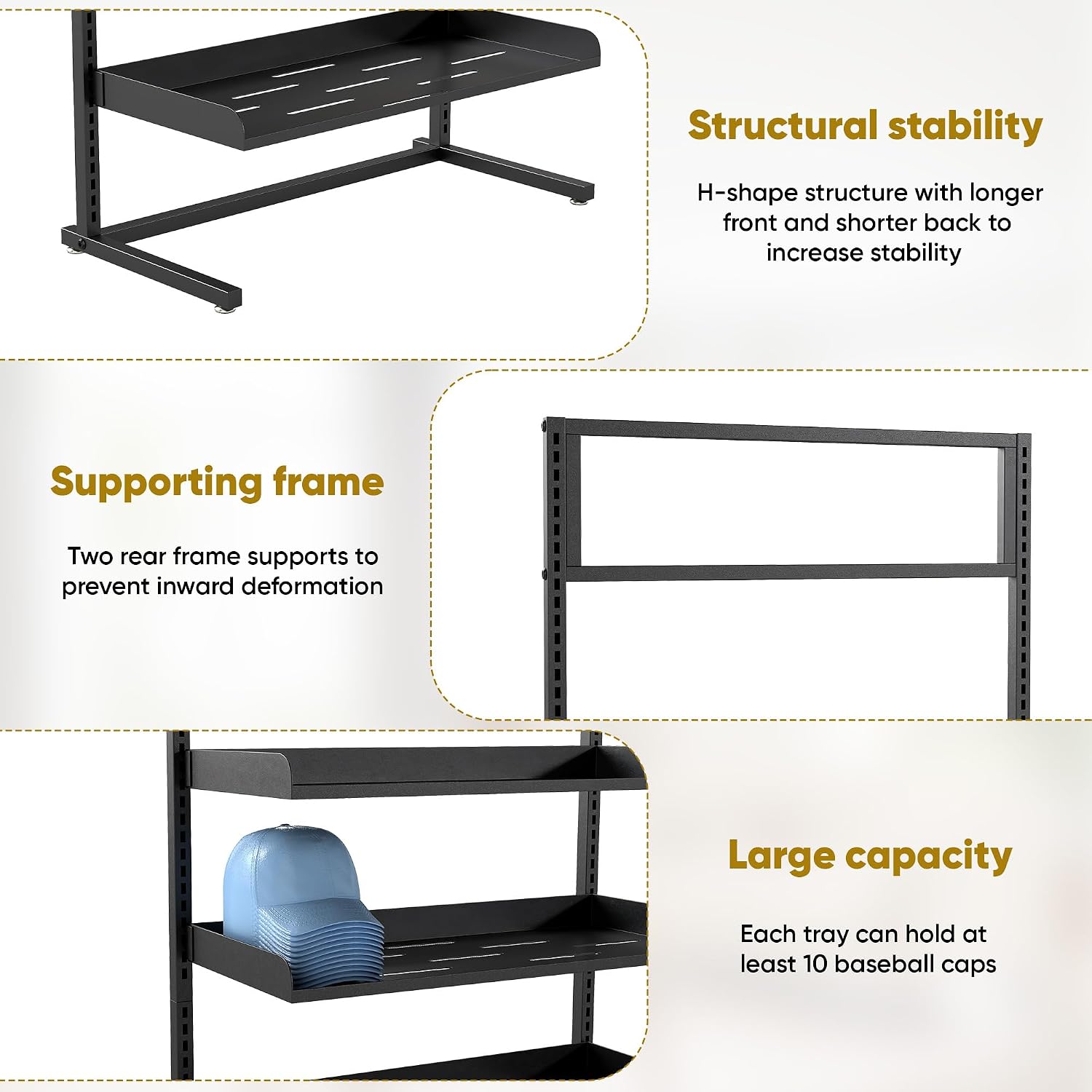 6 Tier Large Hat Rack Stand, Adjustable Baseball Cap Storage Rack with 6 Trays, Can Hold 180 Hats, Suitable for Home Cloakroom and Shopping Mall Display