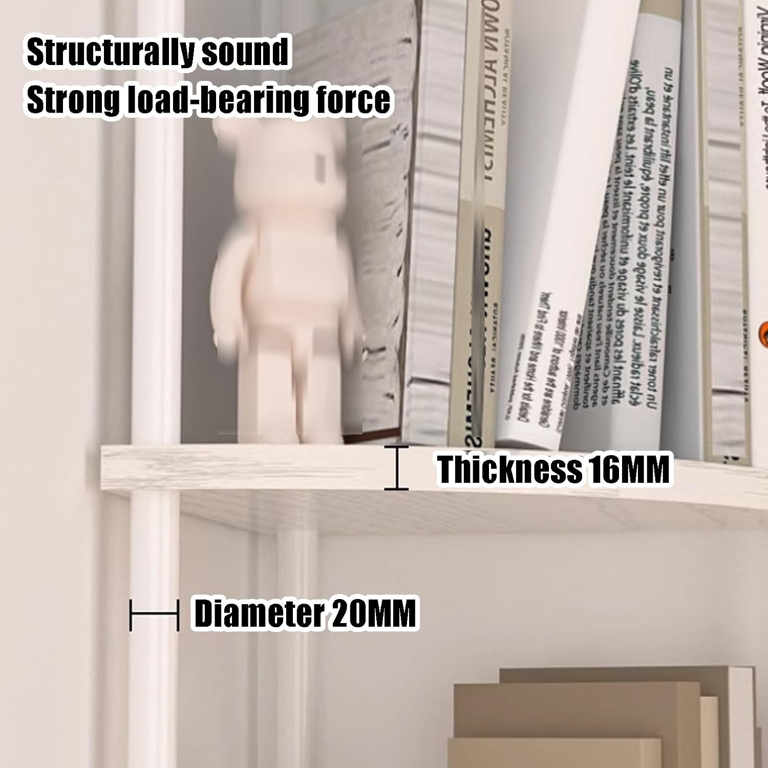Small Corner Shelf, 3-5Tier Wall Corner Bookshelf, Free Standing Corner Bookshelf, Stylish Display Shelf for Small Space, Living Room, Bedroom(White,4nd Floor)