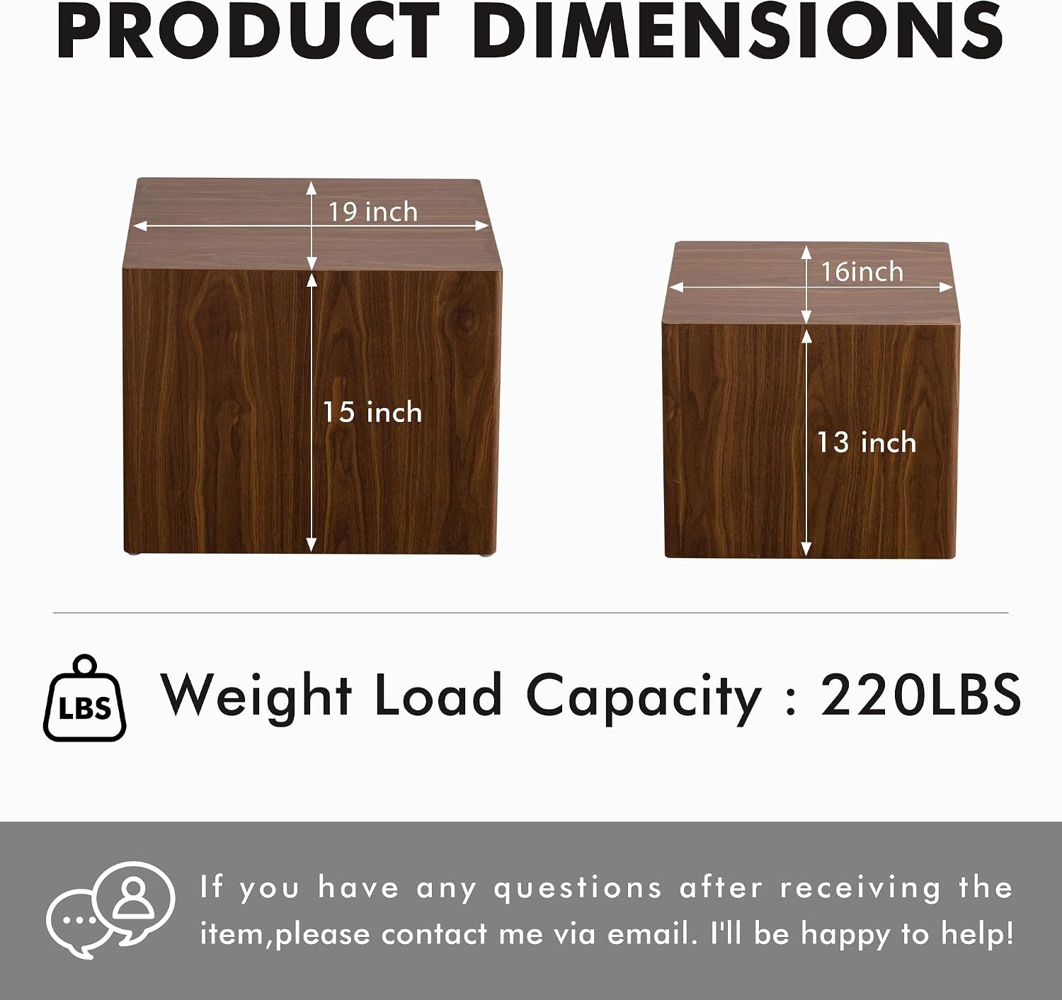 Square Nesting Tables for Living Room, Set of 2, Wood Nesting Coffee Table Walnut Veneer Mid Century Modern Small Accent Center End and Side Table Sets for Farmhouse Apartment Office
