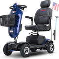Metro Mobility 4 Wheel Powered Mobility Scooters for Seniors - 300 lbs Capacity Electric Scooter with Seat for Adults, Travel - Long Range Power Extended Battery & Crutch Box - Blue
